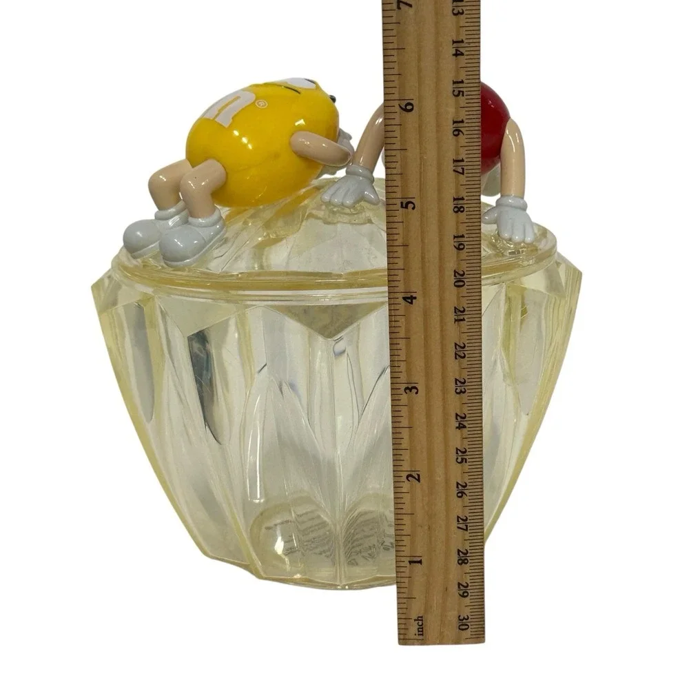 Vintage M&M‎ Candy Dish Lidded Bowl Clear Acrylic Plastic Faceted Collectible